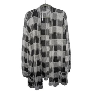 Leo & Nicole Plaid Open Front Cardigan Sweater Gray Black Women’s 2X (Fits 1X)